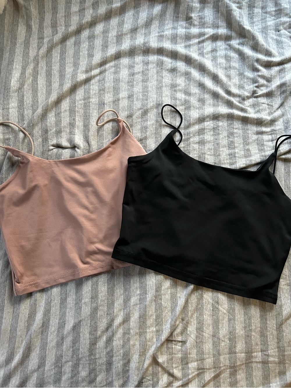 Spaghetti Strap Tank Top Duo - Black & Dusty Pink